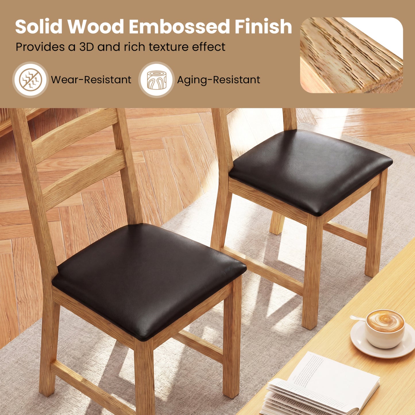 Farmhouse Dining Chairs Set of 2 with Hollowed Backrest