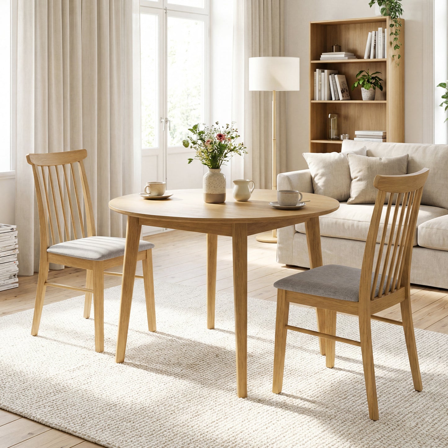 Upholstered Dining Chairs Set of 2 with Rubber Wood Frame