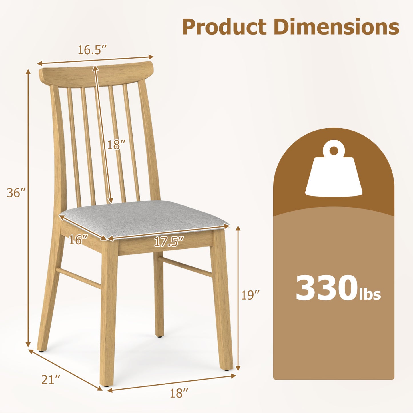 Upholstered Dining Chairs Set of 2 with Rubber Wood Frame