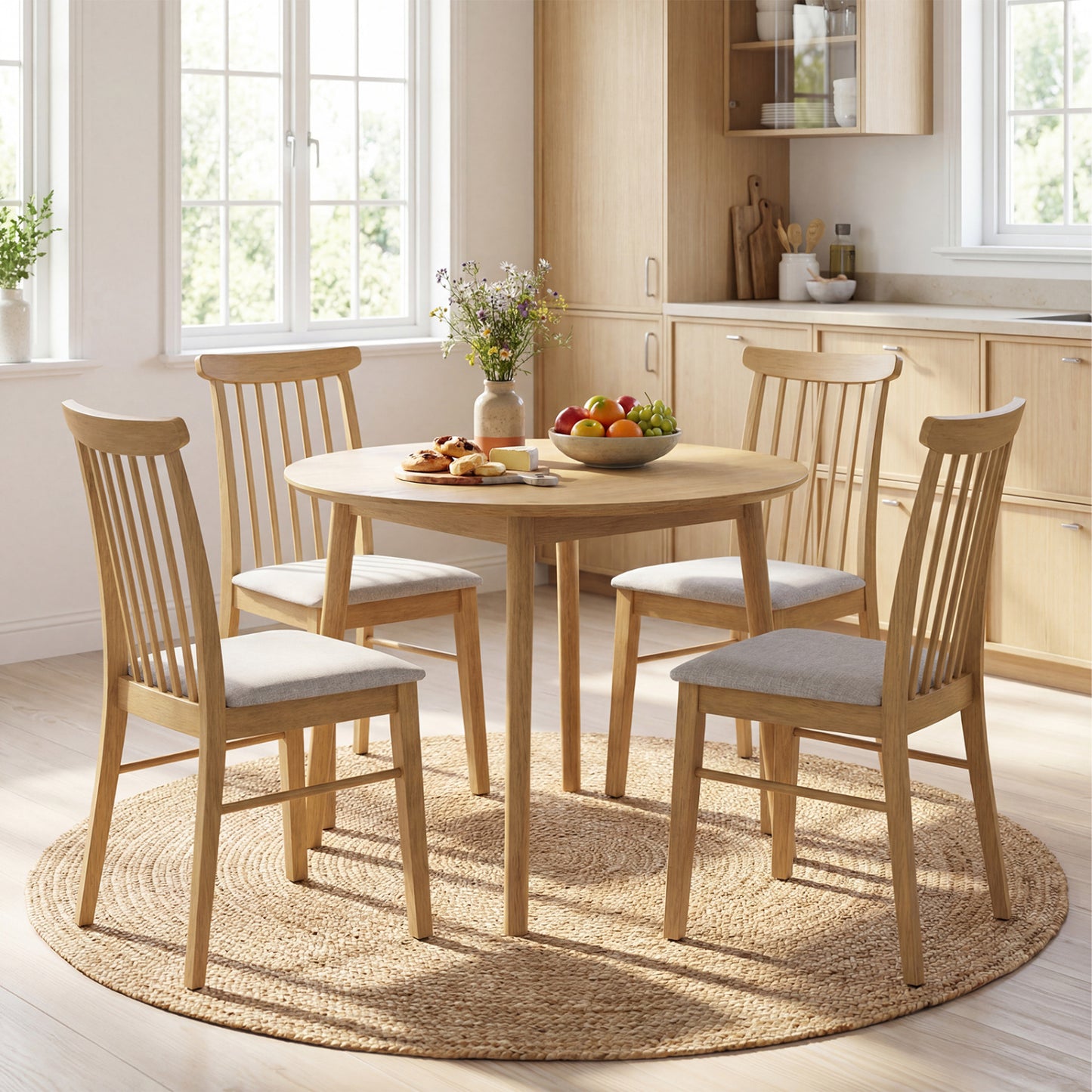 Upholstered Dining Chairs Set of 2 with Rubber Wood Frame