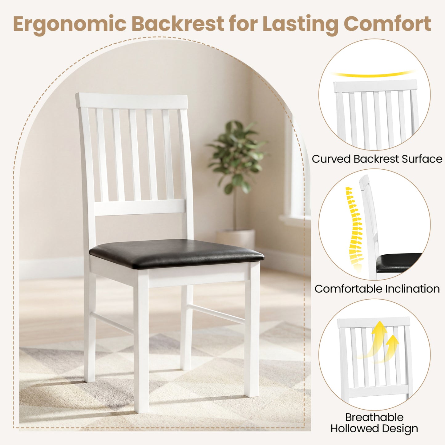 Mid-Century Dining Chairs Set of 2 with Upholstered Cushions