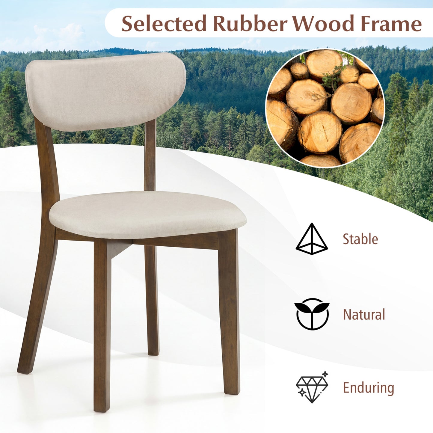 Upholstered Dining Chairs Set of 2 with Rubber Wood Frame