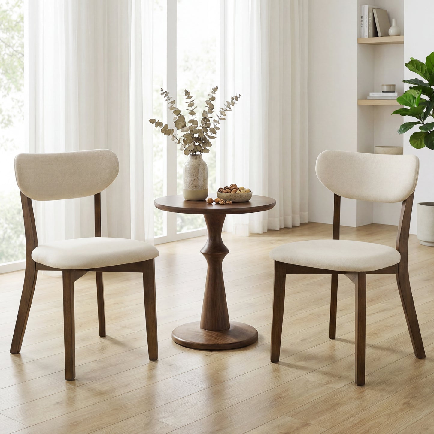 Upholstered Dining Chairs Set of 2 with Rubber Wood Frame