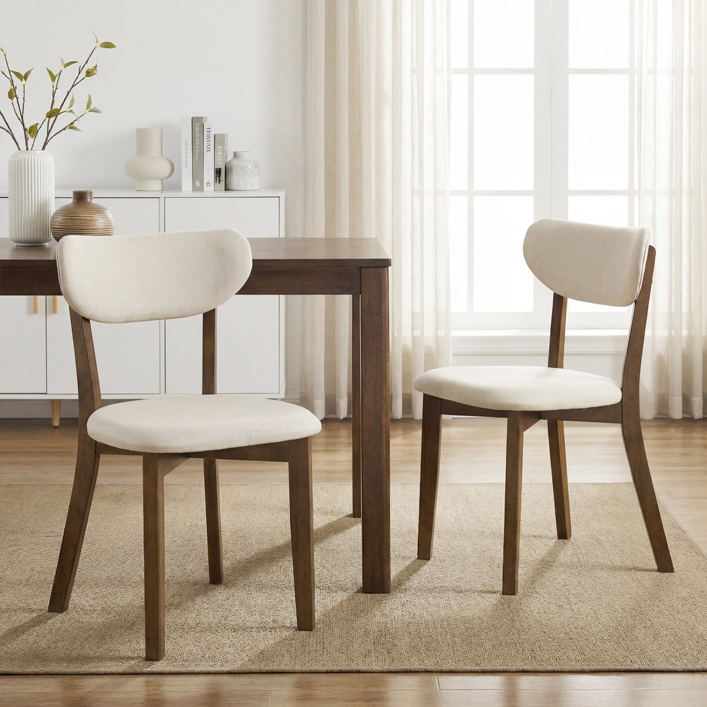 Upholstered Dining Chairs Set of 2 with Rubber Wood Frame