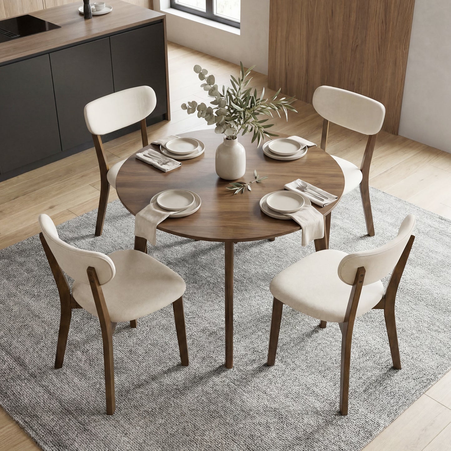 Upholstered Dining Chairs Set of 2 with Rubber Wood Frame