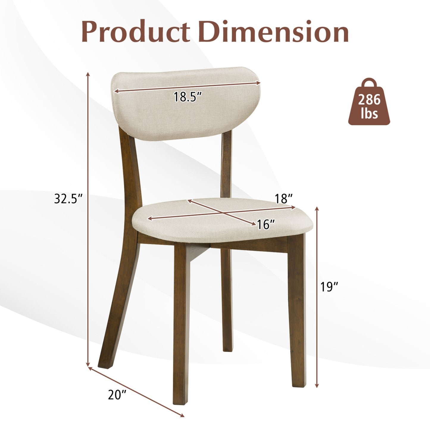 Upholstered Dining Chairs Set of 2 with Rubber Wood Frame