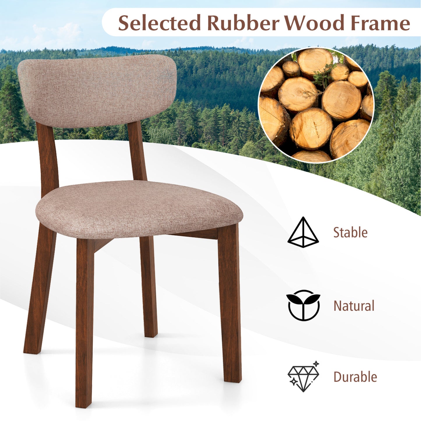 Upholstered Dining Chairs Set of 2 with Rubber Wood Frame