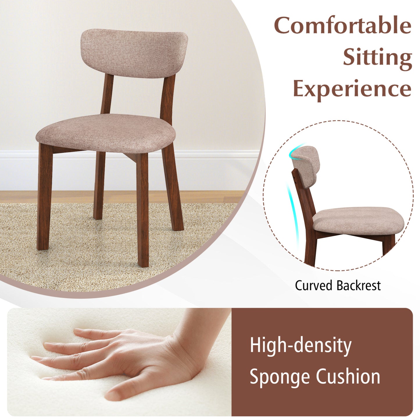 Upholstered Dining Chairs Set of 2 with Rubber Wood Frame