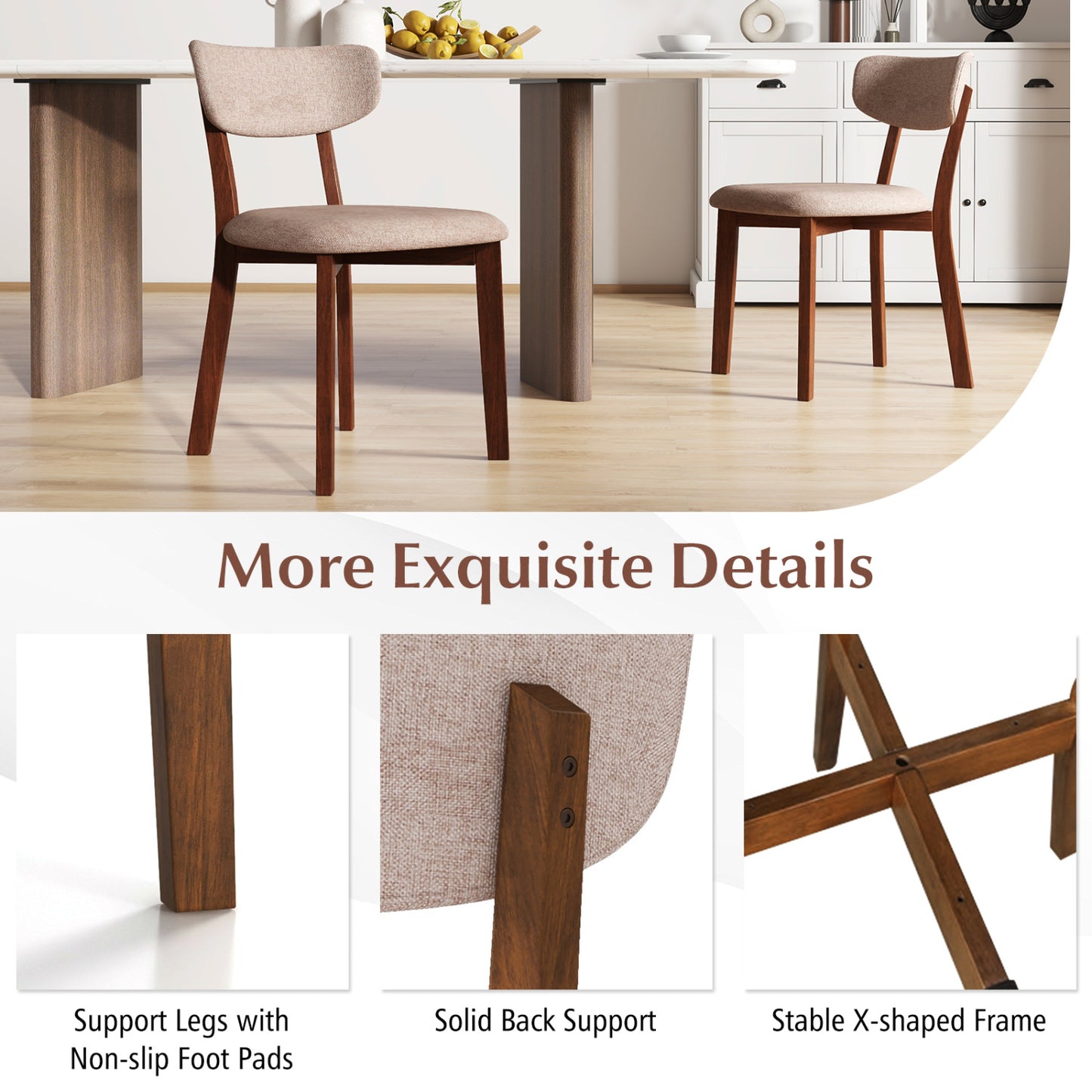 Upholstered Dining Chairs Set of 2 with Rubber Wood Frame