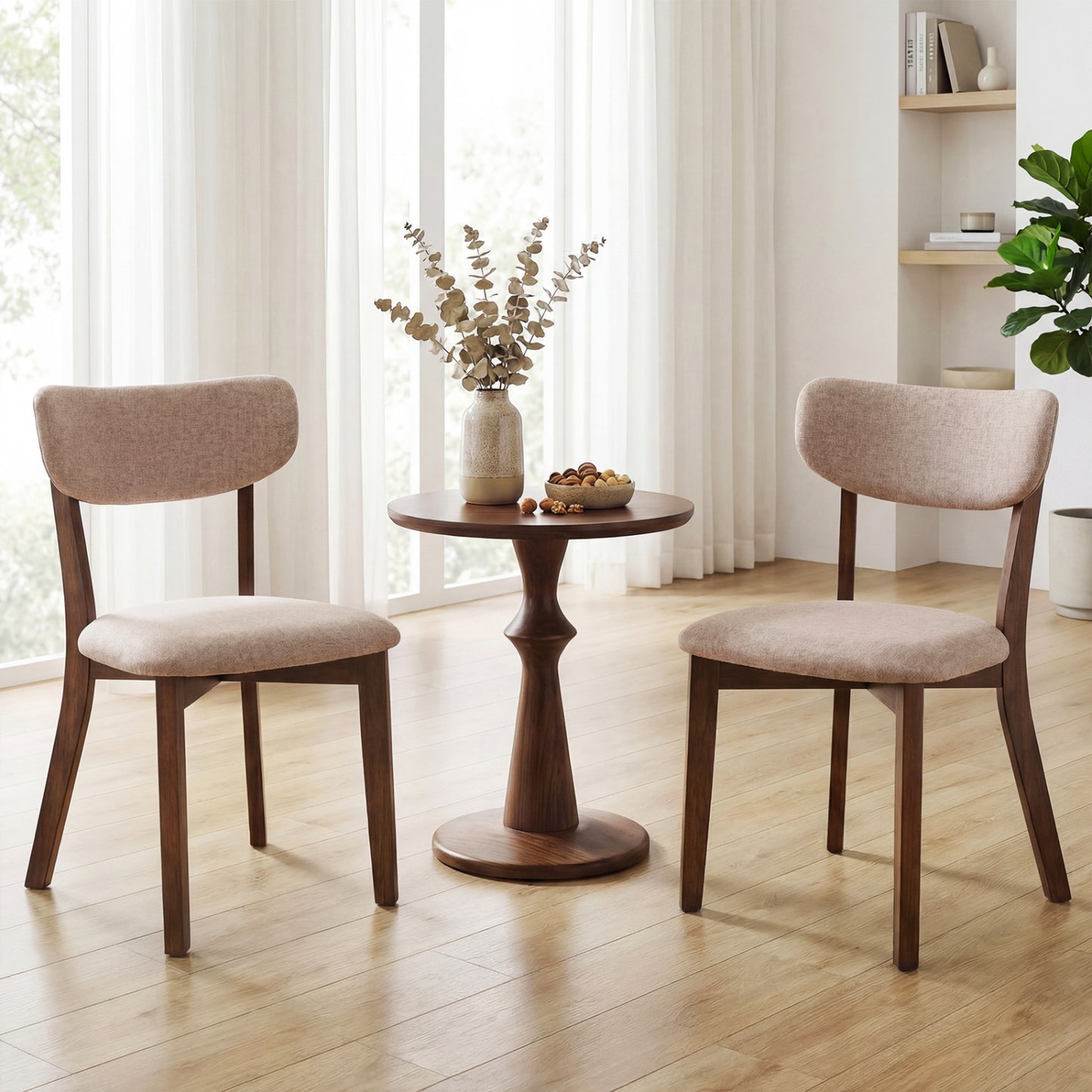 Upholstered Dining Chairs Set of 2 with Rubber Wood Frame