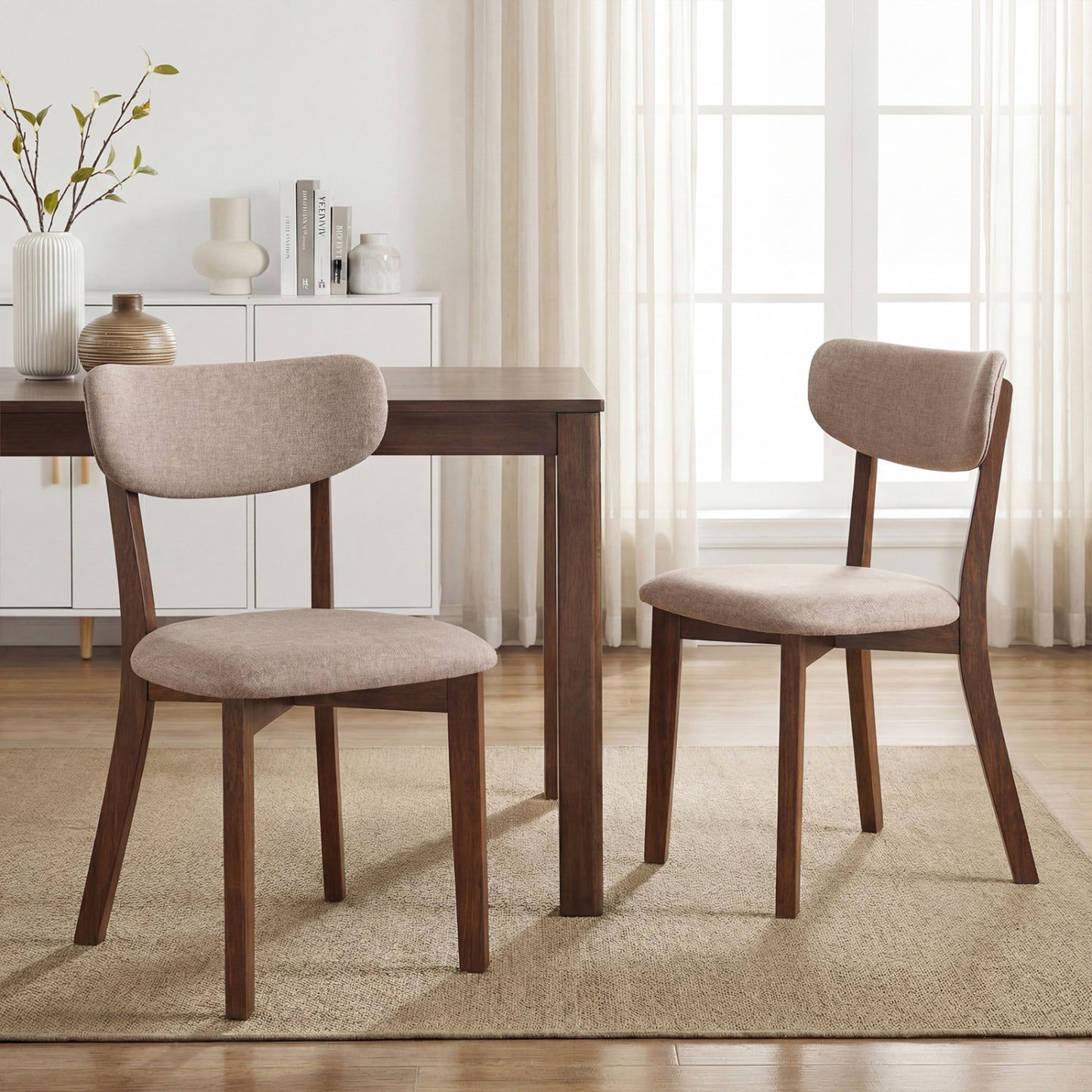 Upholstered Dining Chairs Set of 2 with Rubber Wood Frame