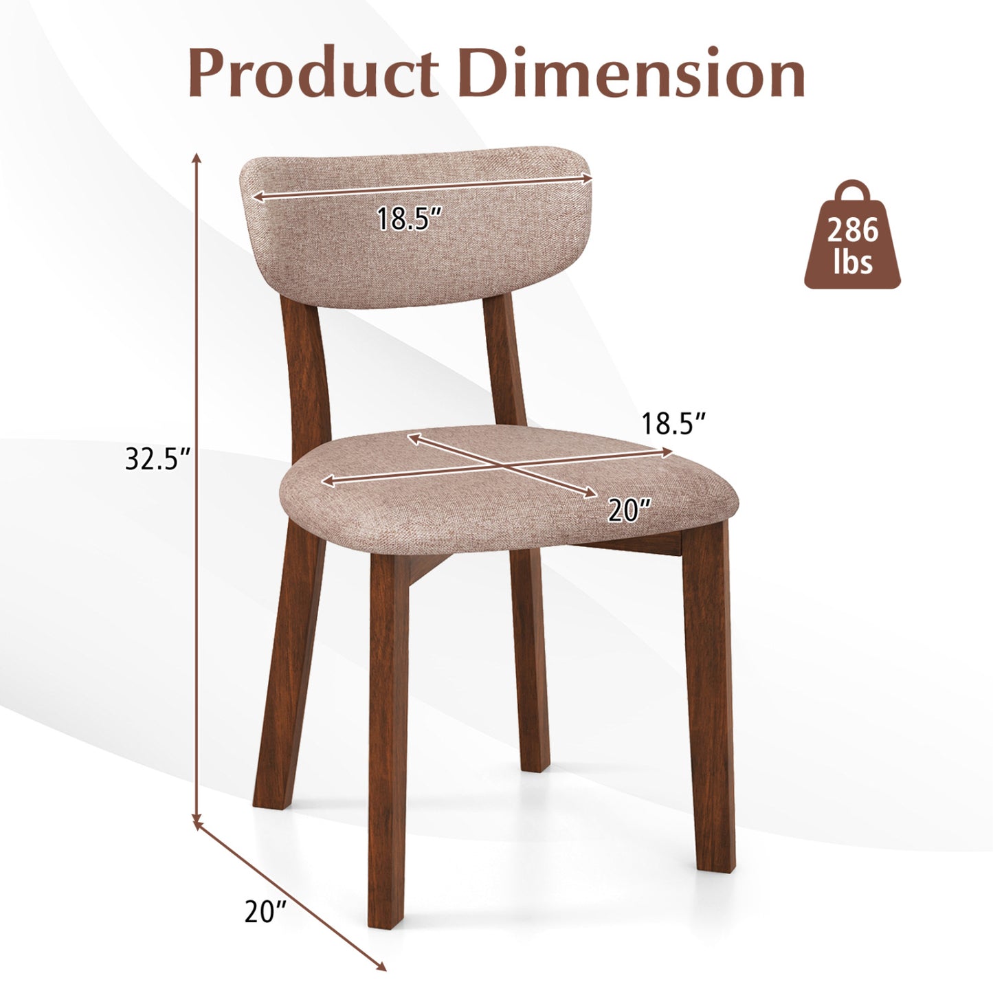 Upholstered Dining Chairs Set of 2 with Rubber Wood Frame