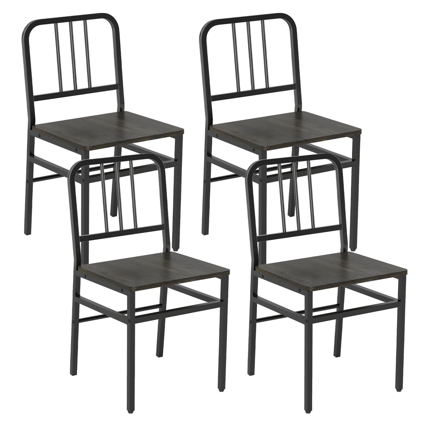 Dining Chairs Set of 4 with Slatted Backrest & Metal Frame