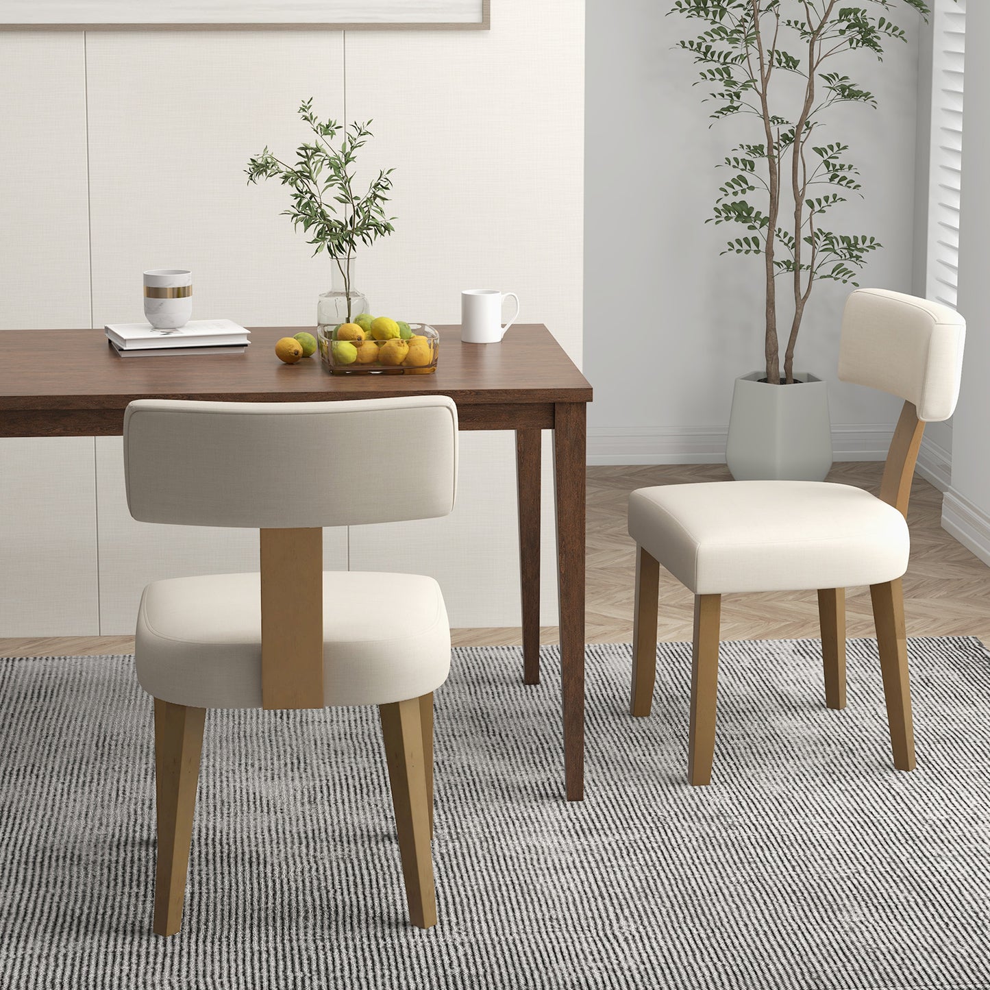 Dining Chairs Set of 2 with Curved Backrest and Padded Seat