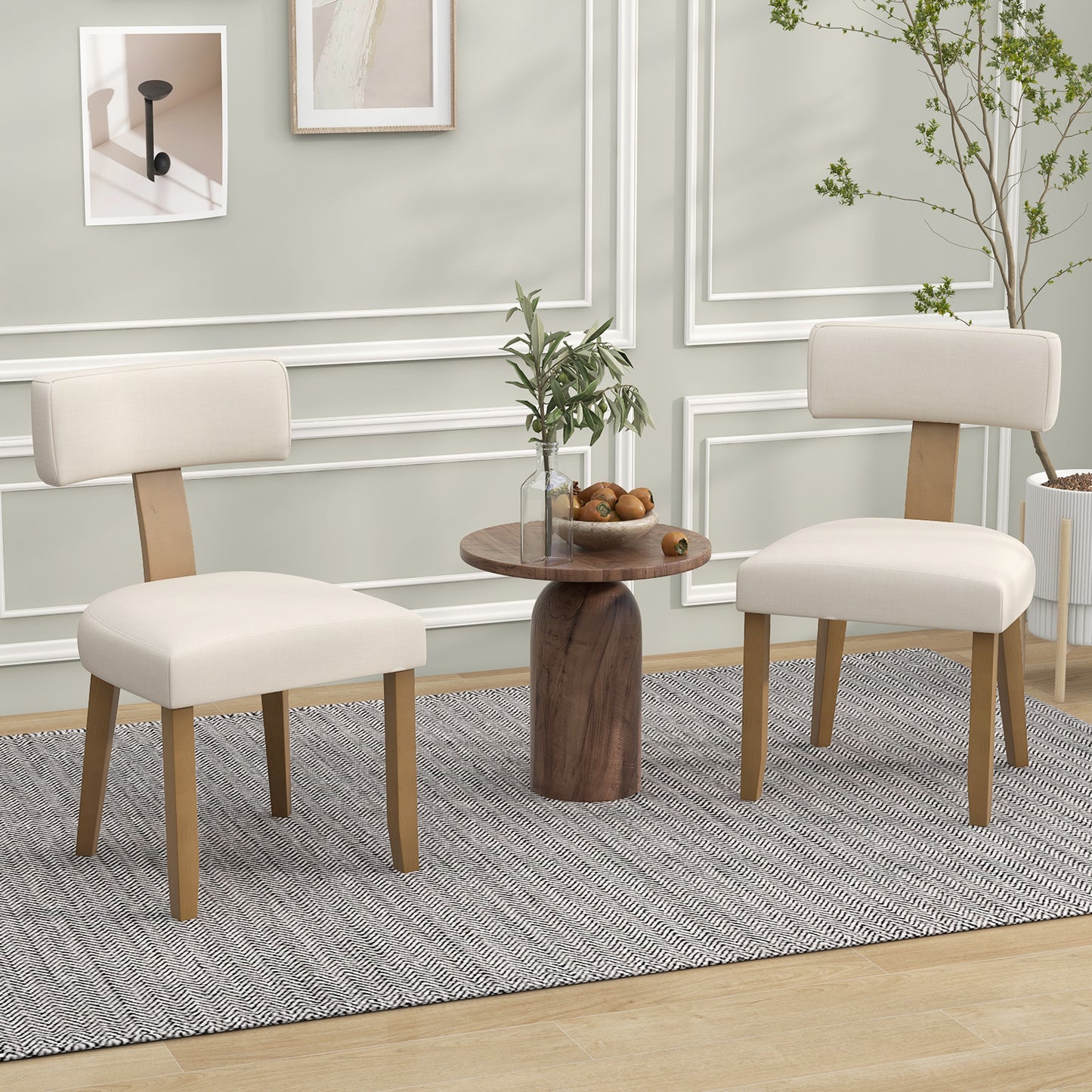 Dining Chairs Set of 2 with Curved Backrest and Padded Seat