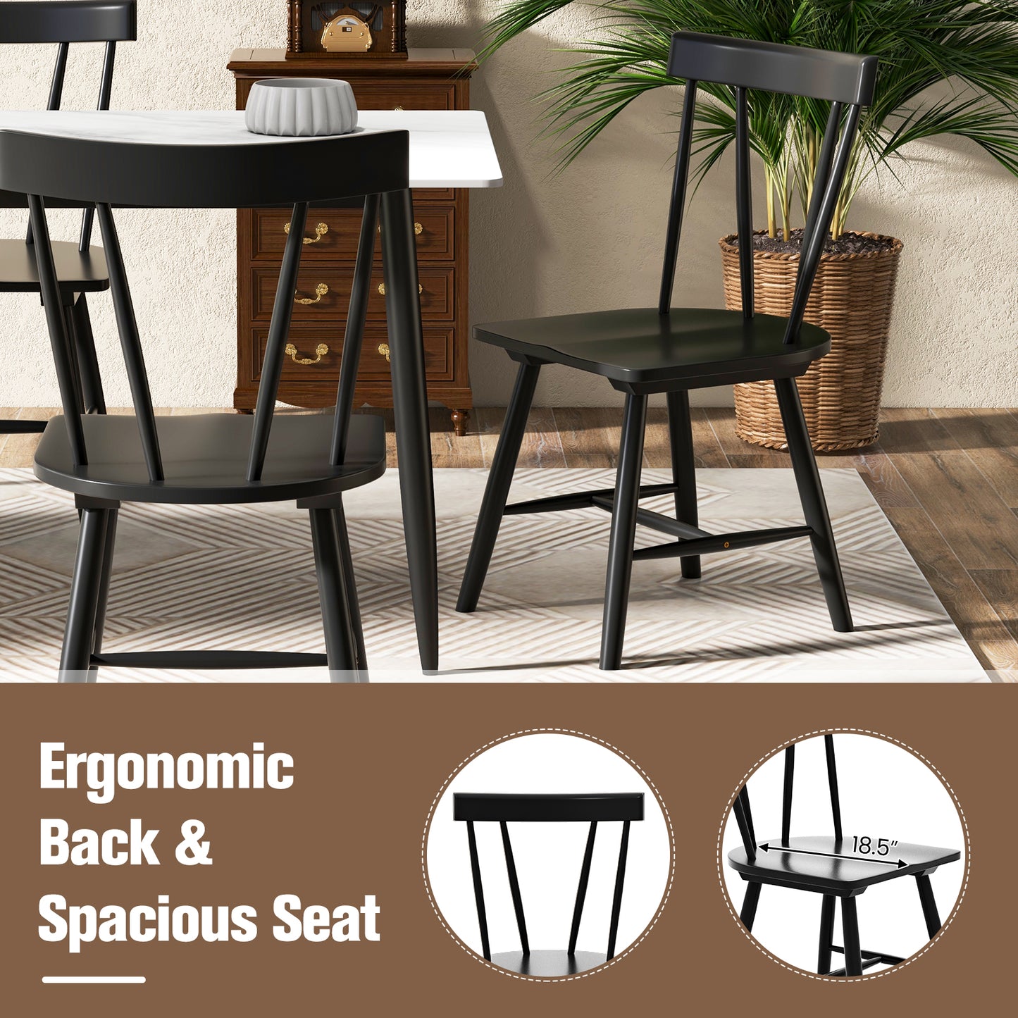 Windsor Dining Chair with Solid Rubber Wood Frame
