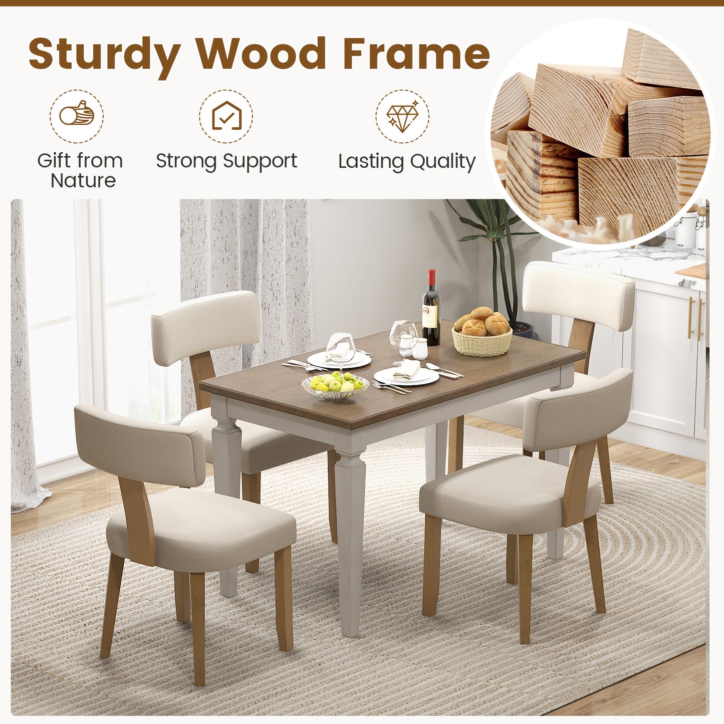 Dining Chairs Set of 2 with Curved Backrest and Padded Seat