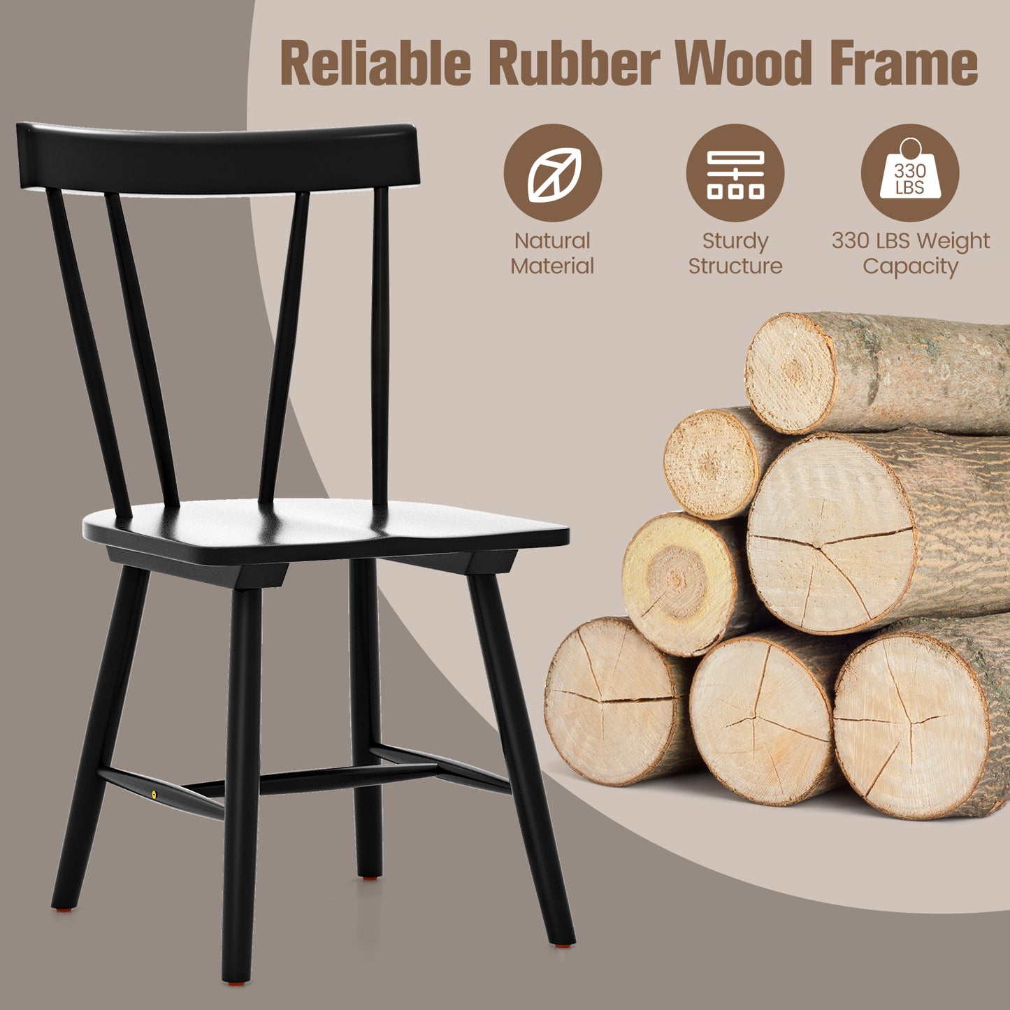 Windsor Dining Chair with Solid Rubber Wood Frame