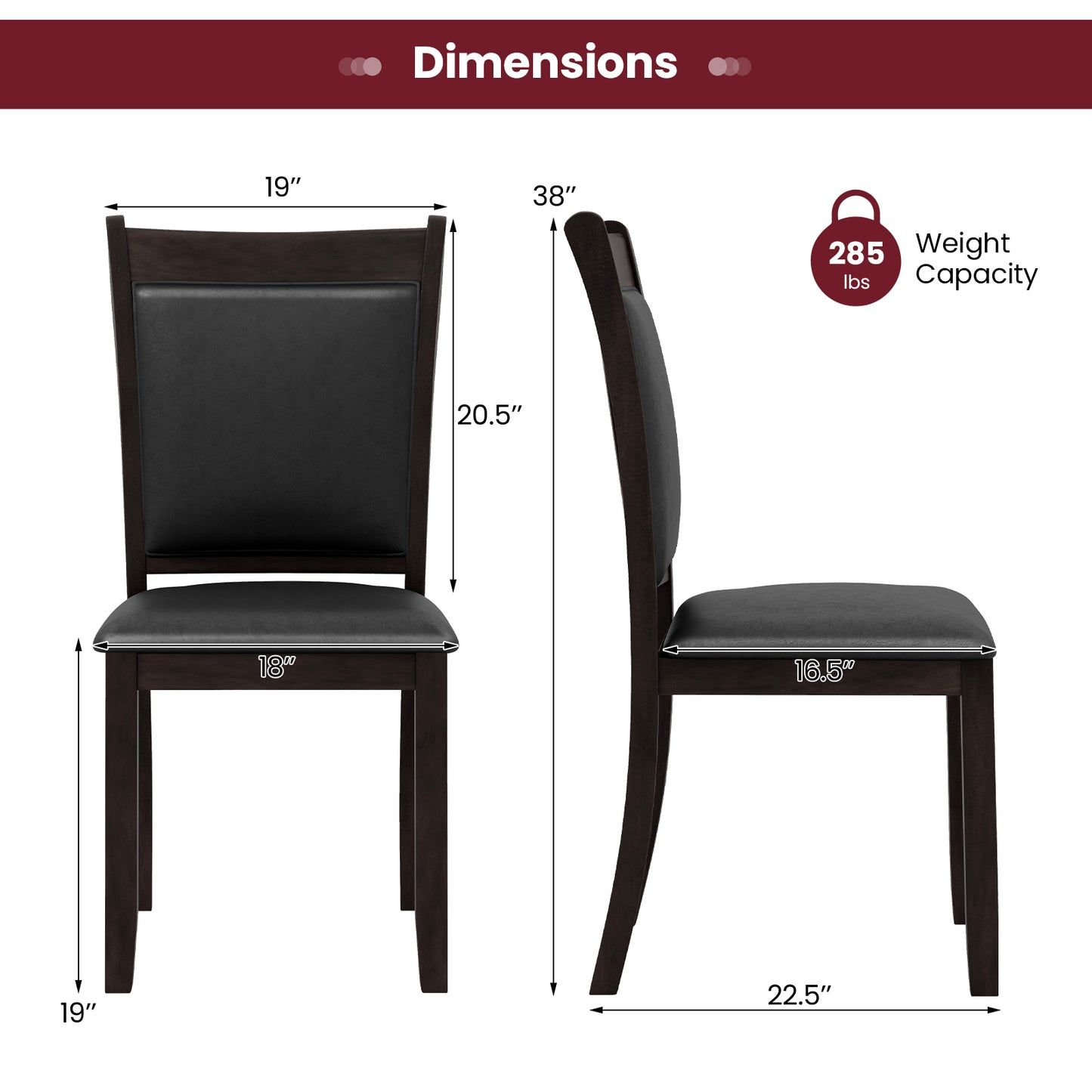Upholstered Dining Chairs Set of 2 with Padded Seat - Gray