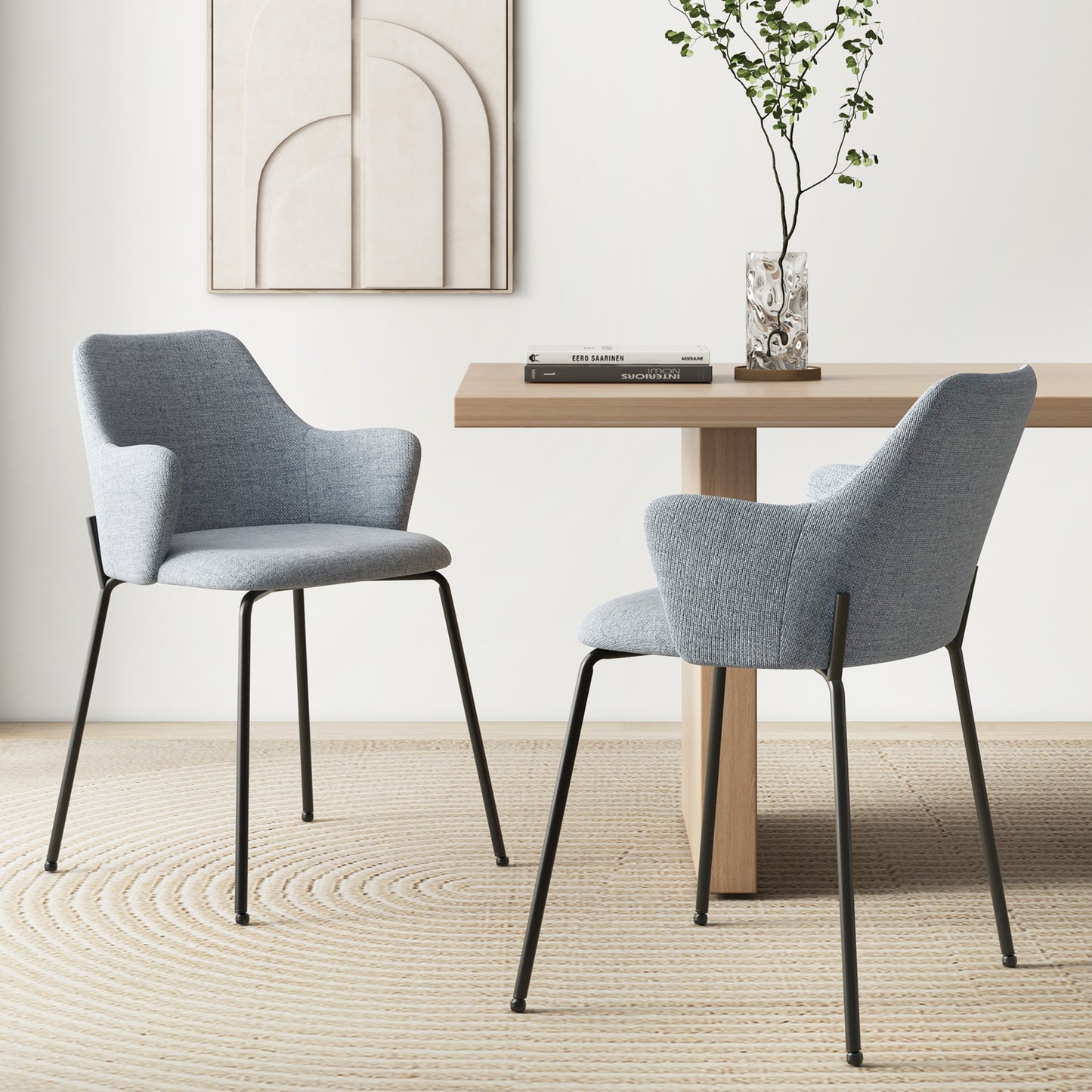 Upholstered Dining Chairs Set of 2 with Curved Backrest