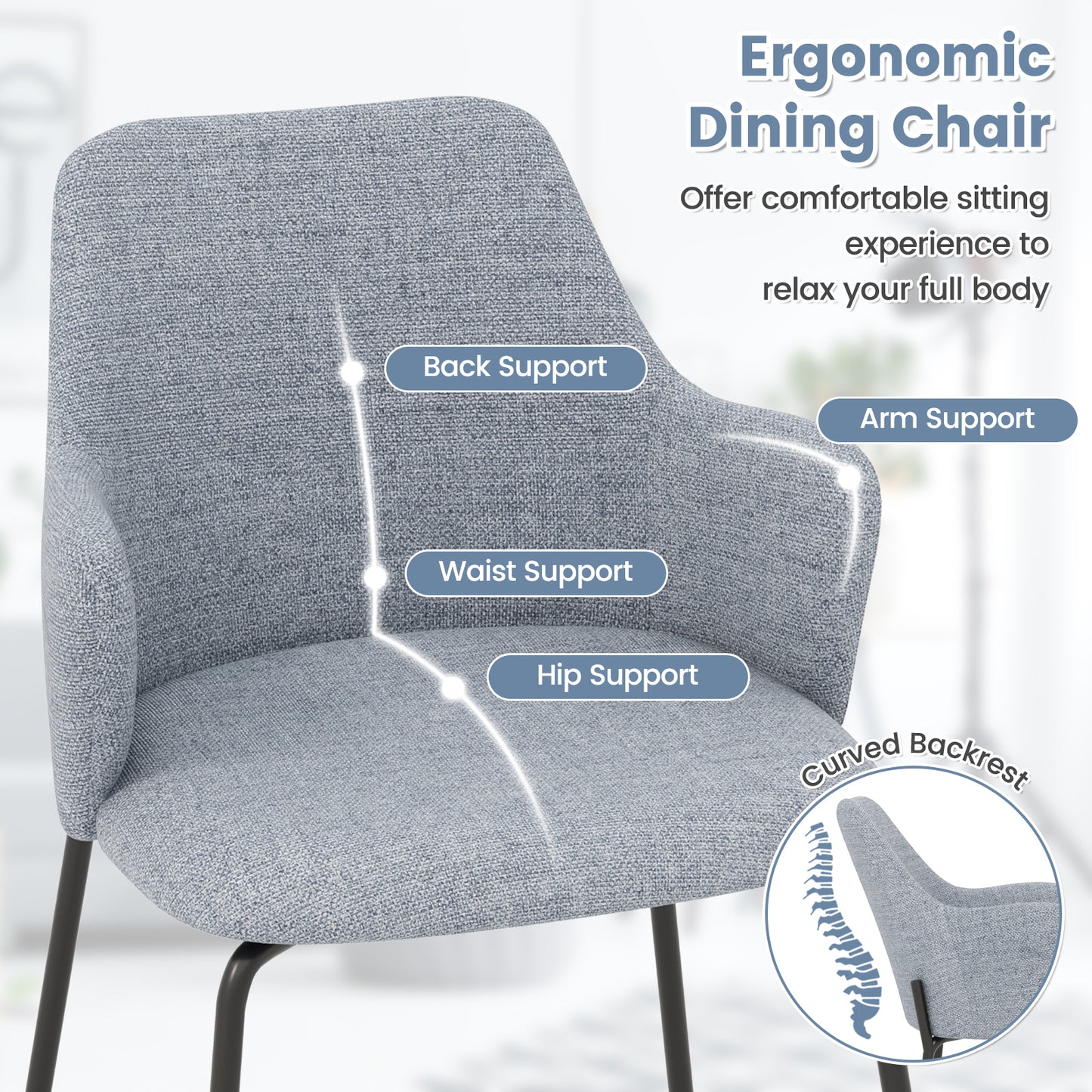 Upholstered Dining Chairs Set of 2 with Curved Backrest