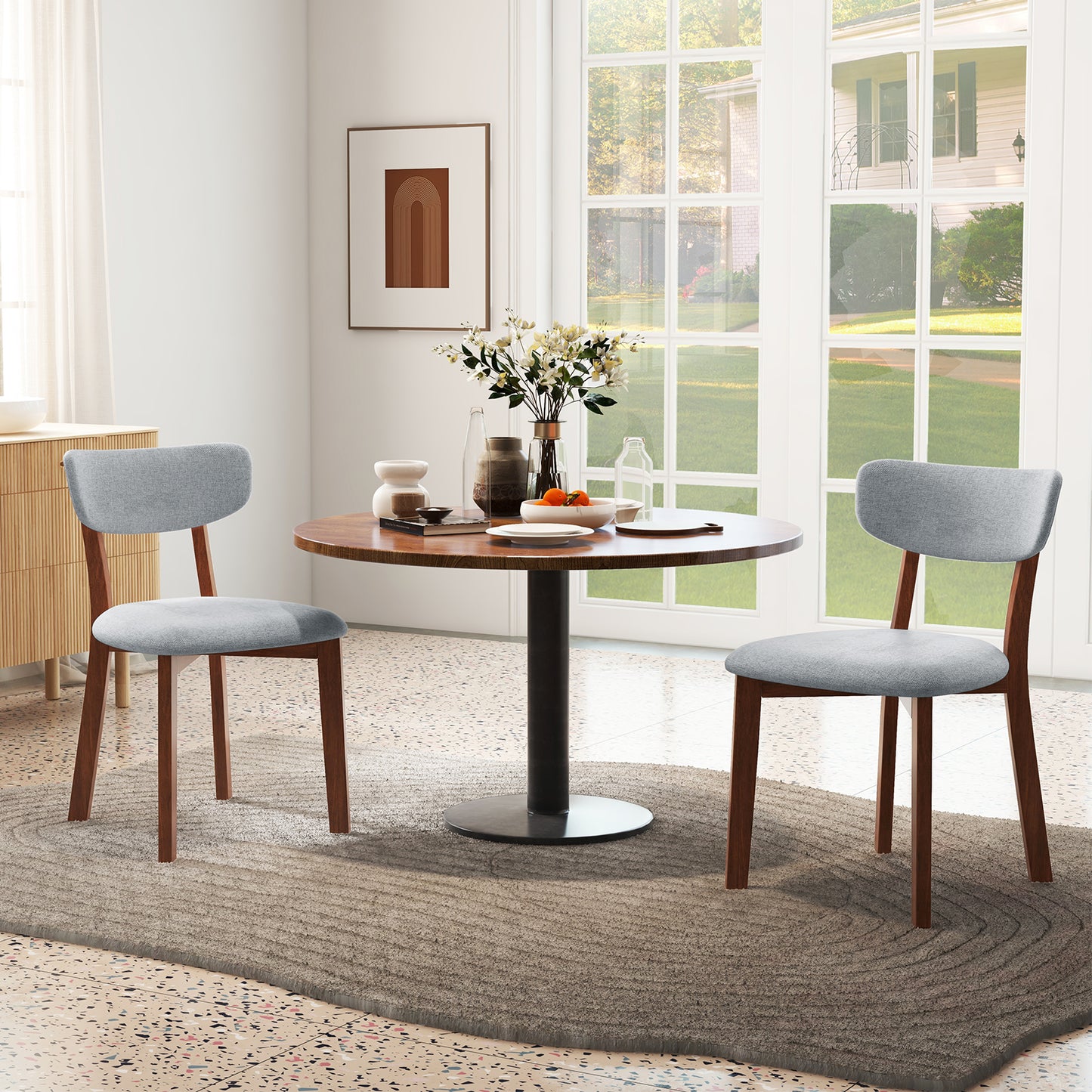 Upholstered Dining Chairs Set of 2 with Rubber Wood Frame