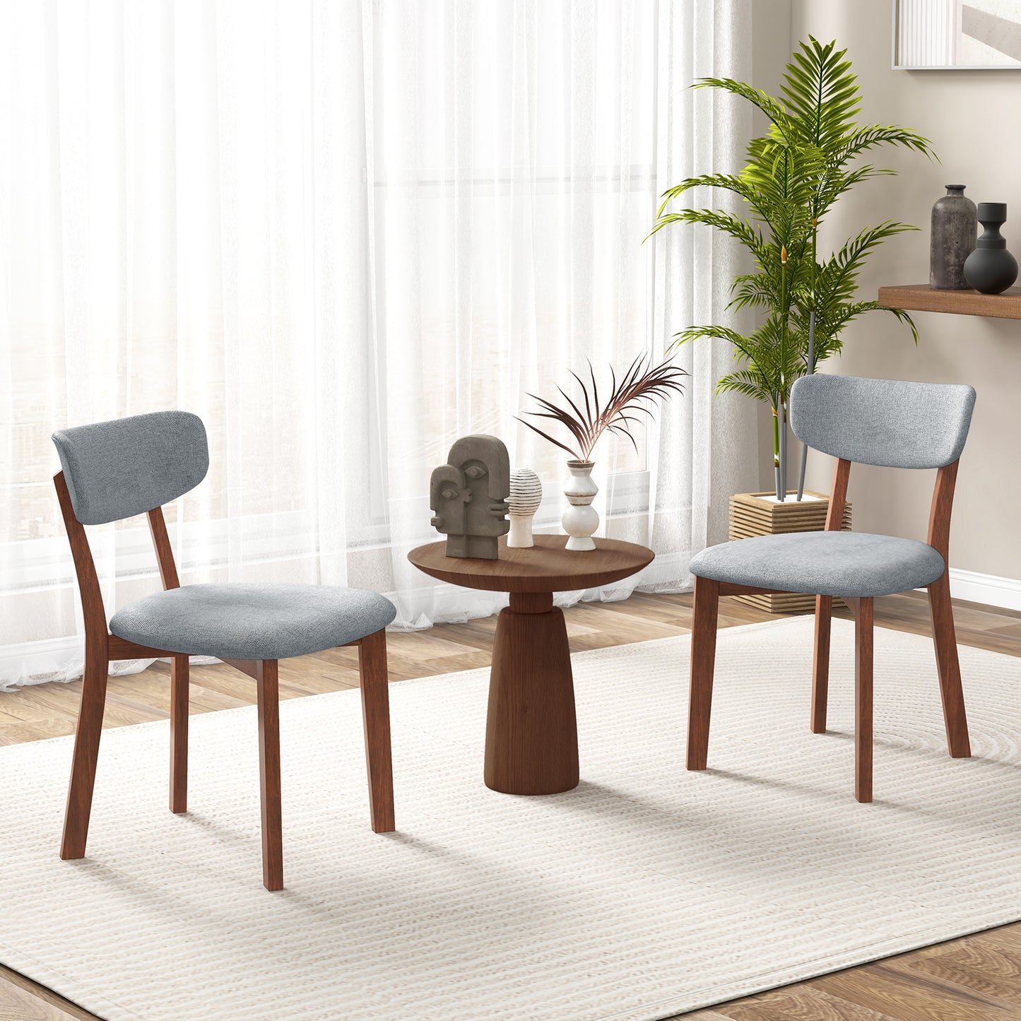 Upholstered Dining Chairs Set of 2 with Rubber Wood Frame