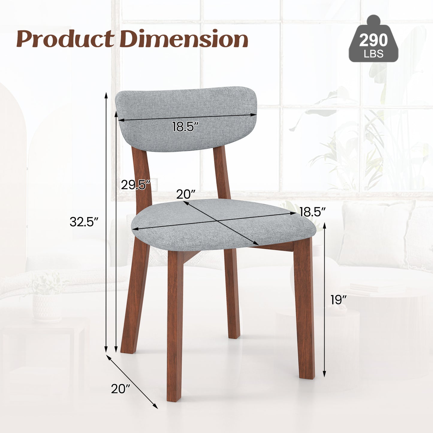 Upholstered Dining Chairs Set of 2 with Rubber Wood Frame