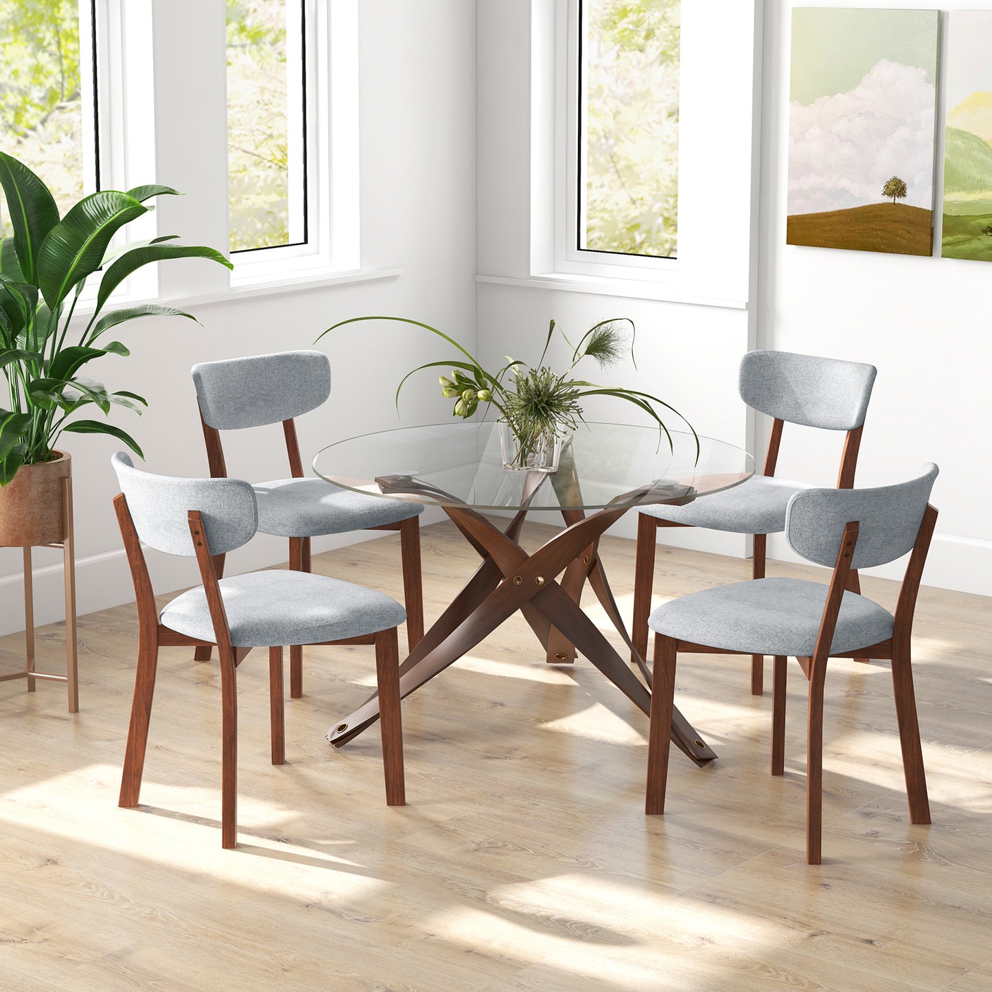 Upholstered Dining Chairs Set of 2 with Rubber Wood Frame