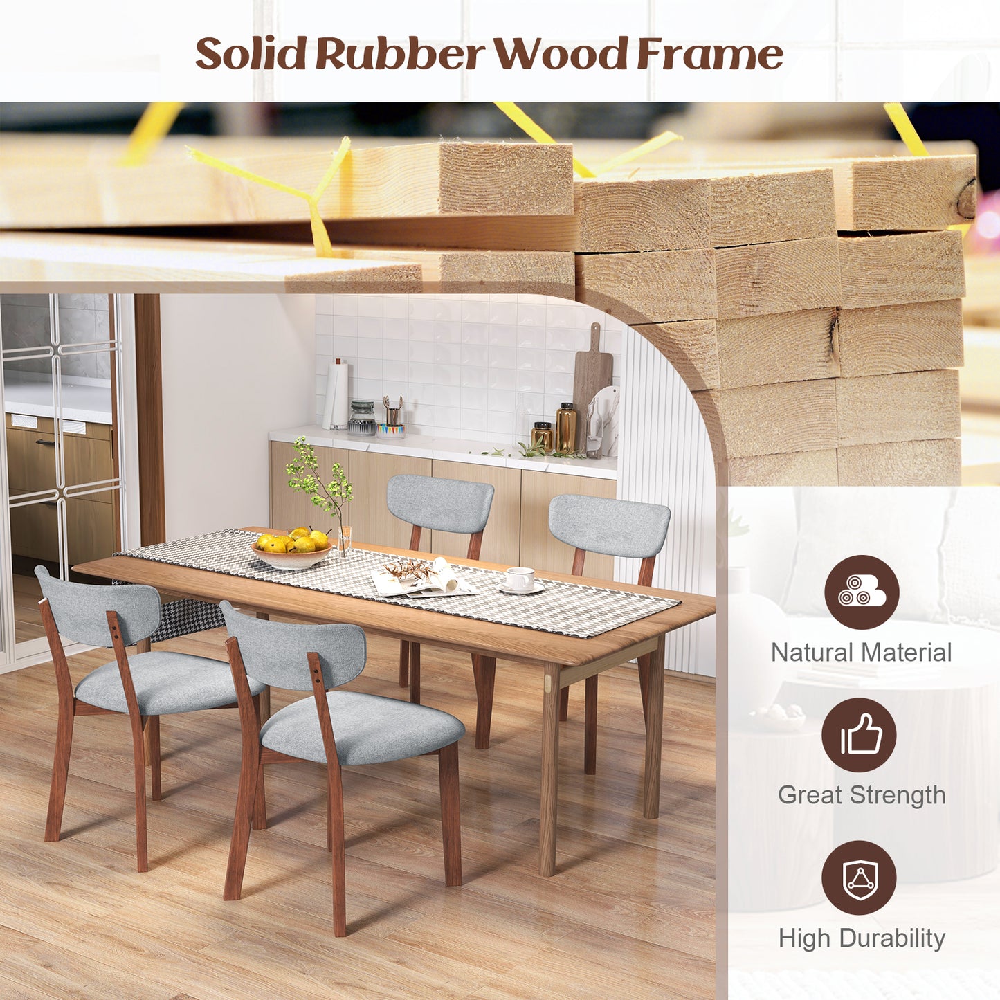 Upholstered Dining Chairs Set of 2 with Rubber Wood Frame