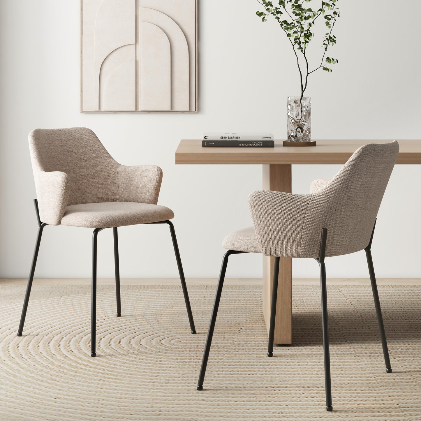 Upholstered Dining Chairs Set of 2 with Curved Backrest