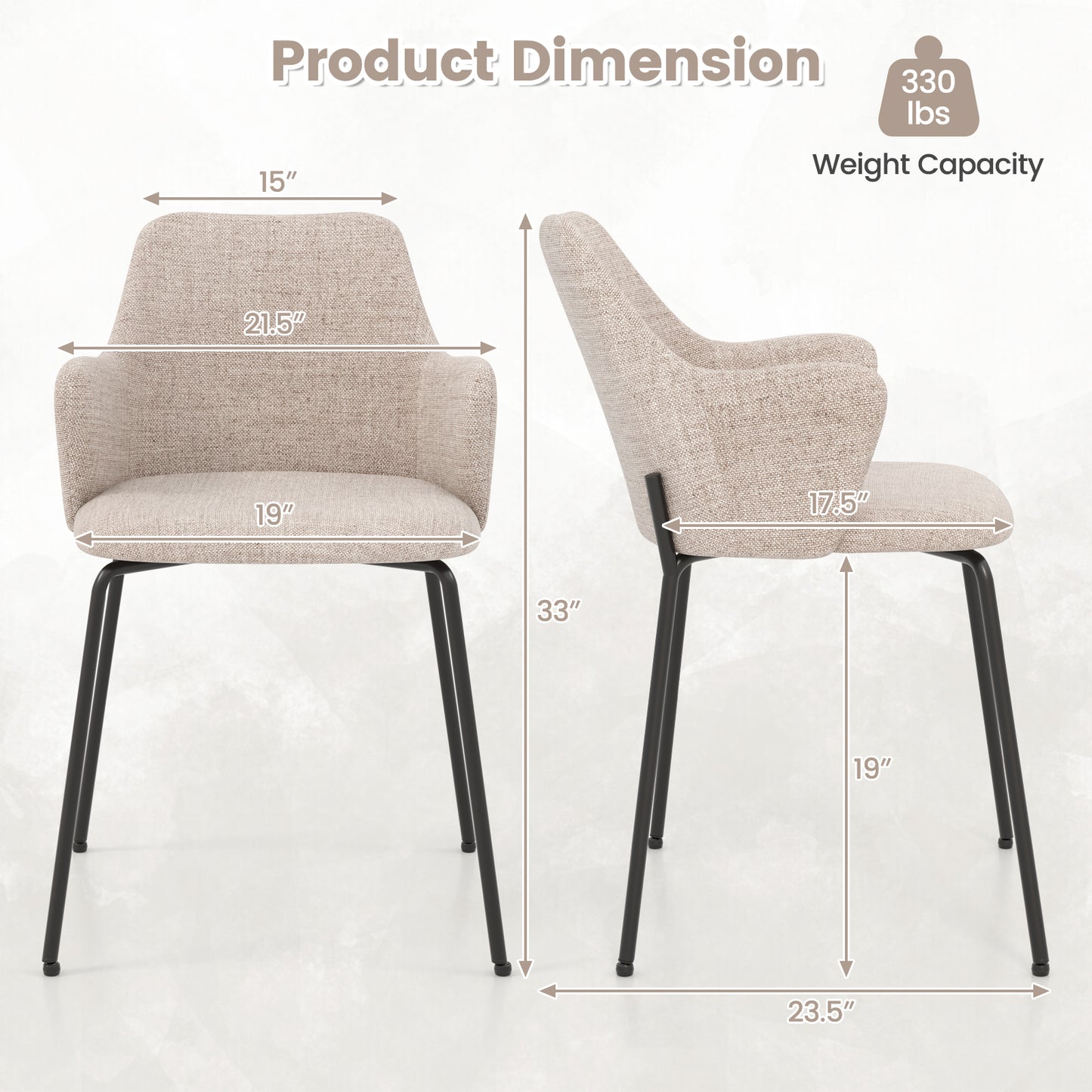 Upholstered Dining Chairs Set of 2 with Curved Backrest