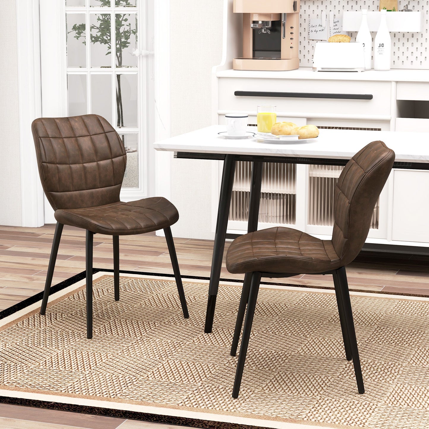 Rattan Console Table with 2 Storage Cabinets Shelf Carbon Steel Frame