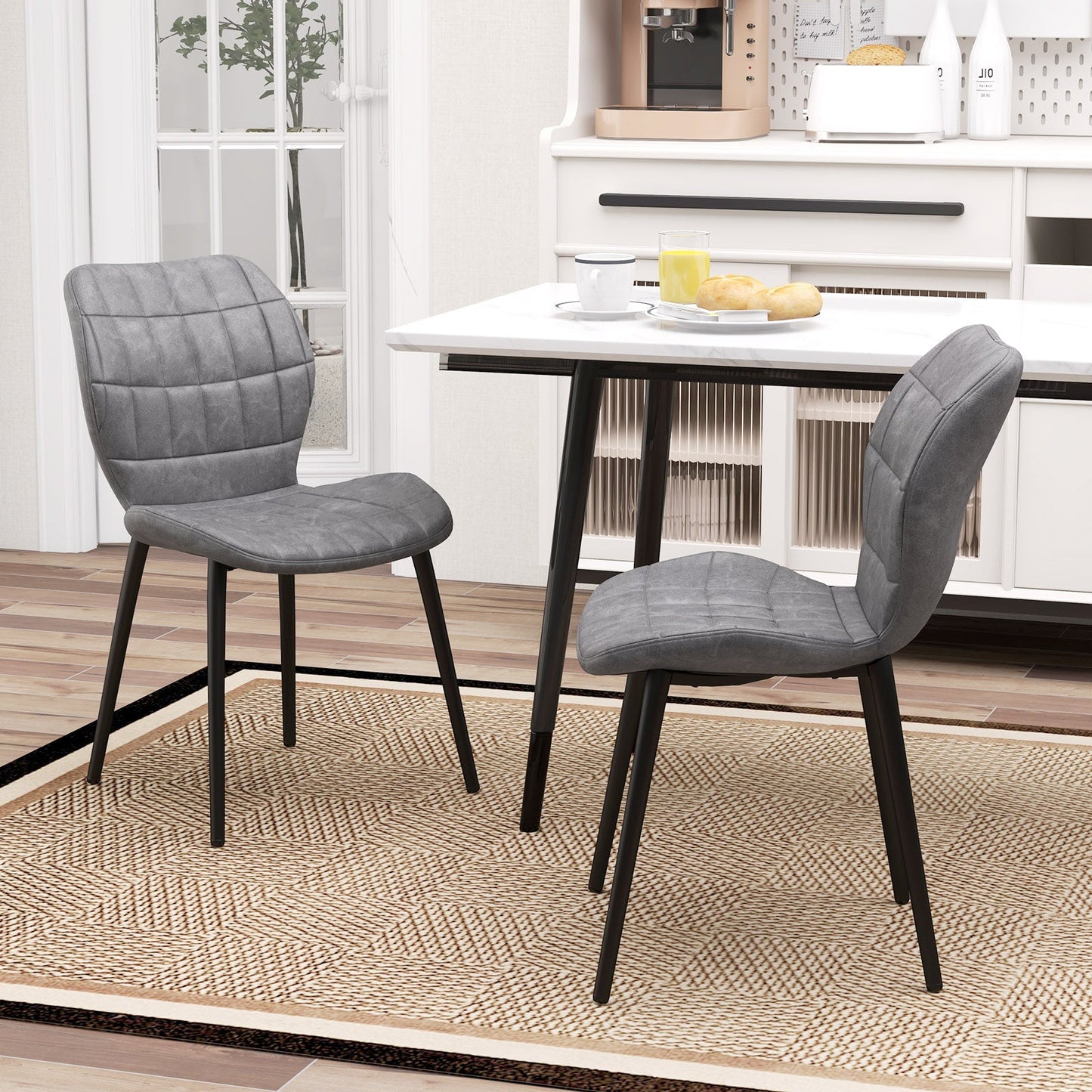 Rattan Console Table with 2 Storage Cabinets Shelf Carbon Steel Frame