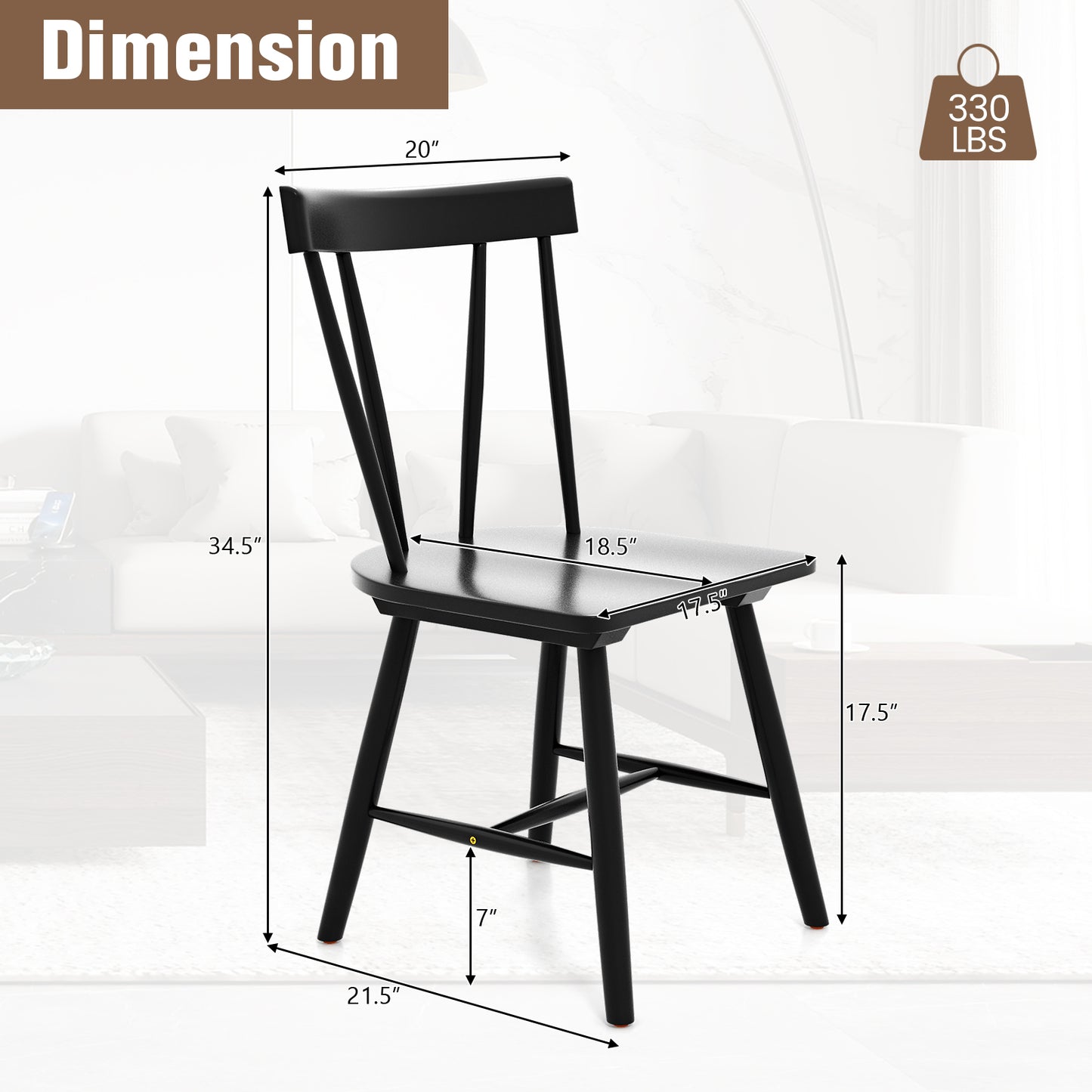 Windsor Dining Chair with Solid Rubber Wood Frame