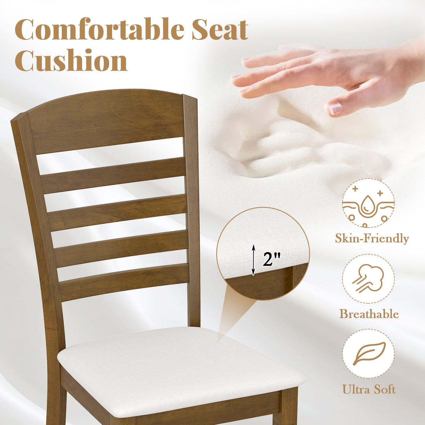 Dining Chairs Set of 2 with Padded Seat and Rubber Wood Frame