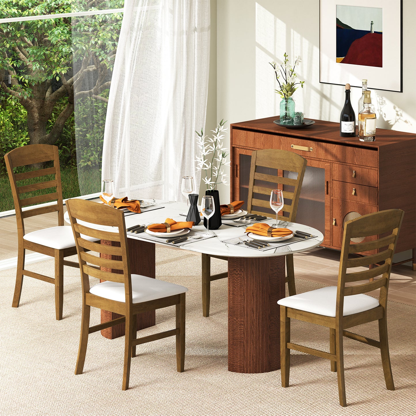 Dining Chairs Set of 2 with Padded Seat and Rubber Wood Frame