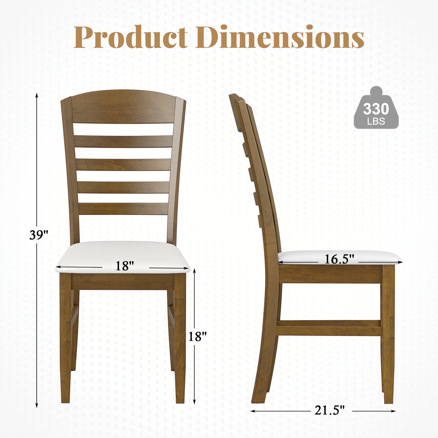 Dining Chairs Set of 2 with Padded Seat and Rubber Wood Frame