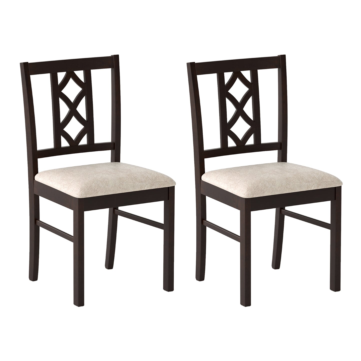 Rubber Wood Dining Chairs Set of 2 with Hollowed Backrest