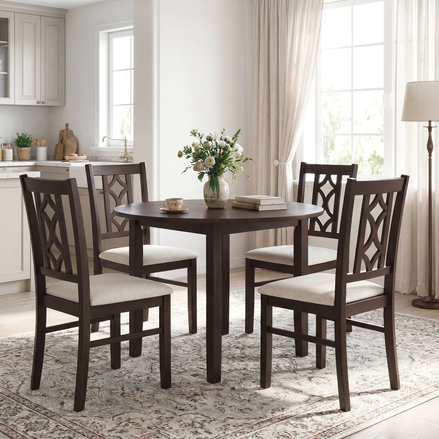 Rubber Wood Dining Chairs Set of 2 with Hollowed Backrest