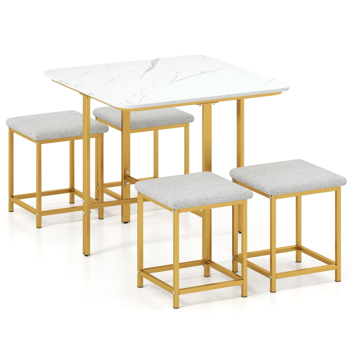 5-Piece Dining Table Set with 4 Upholstered Stools