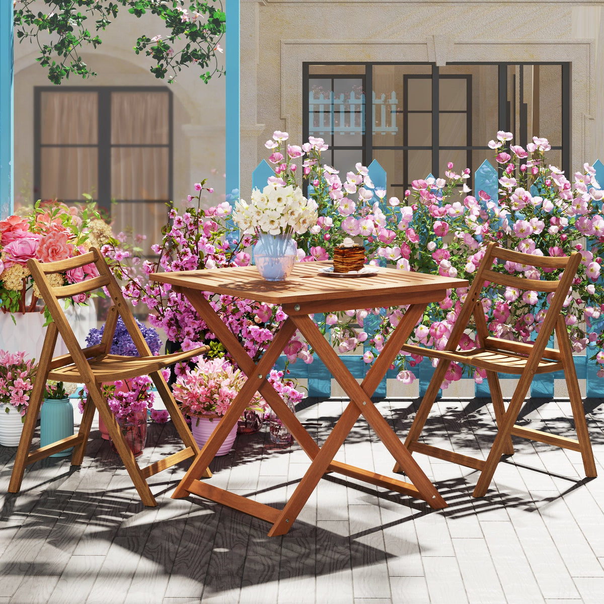 29.5 Inch x 29.5 Inch  Patio Dining Table with Teak Painting and Umbrella Hole