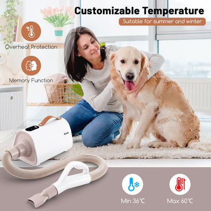 Pet Hair Dryer with Negative Ion Technology & Adjustable Temp
