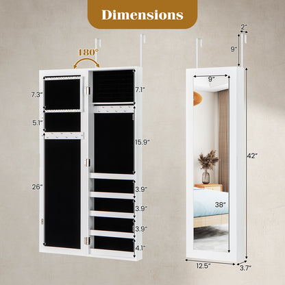 Wall Mounted Jewelry Armoire with Full-Length Mirror