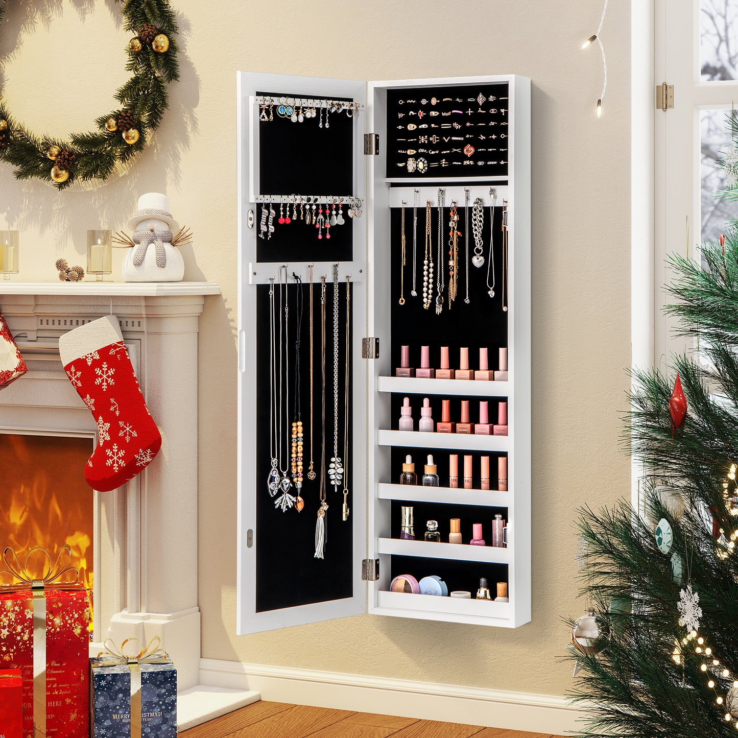 Wall Mounted Jewelry Armoire with Full-Length Mirror