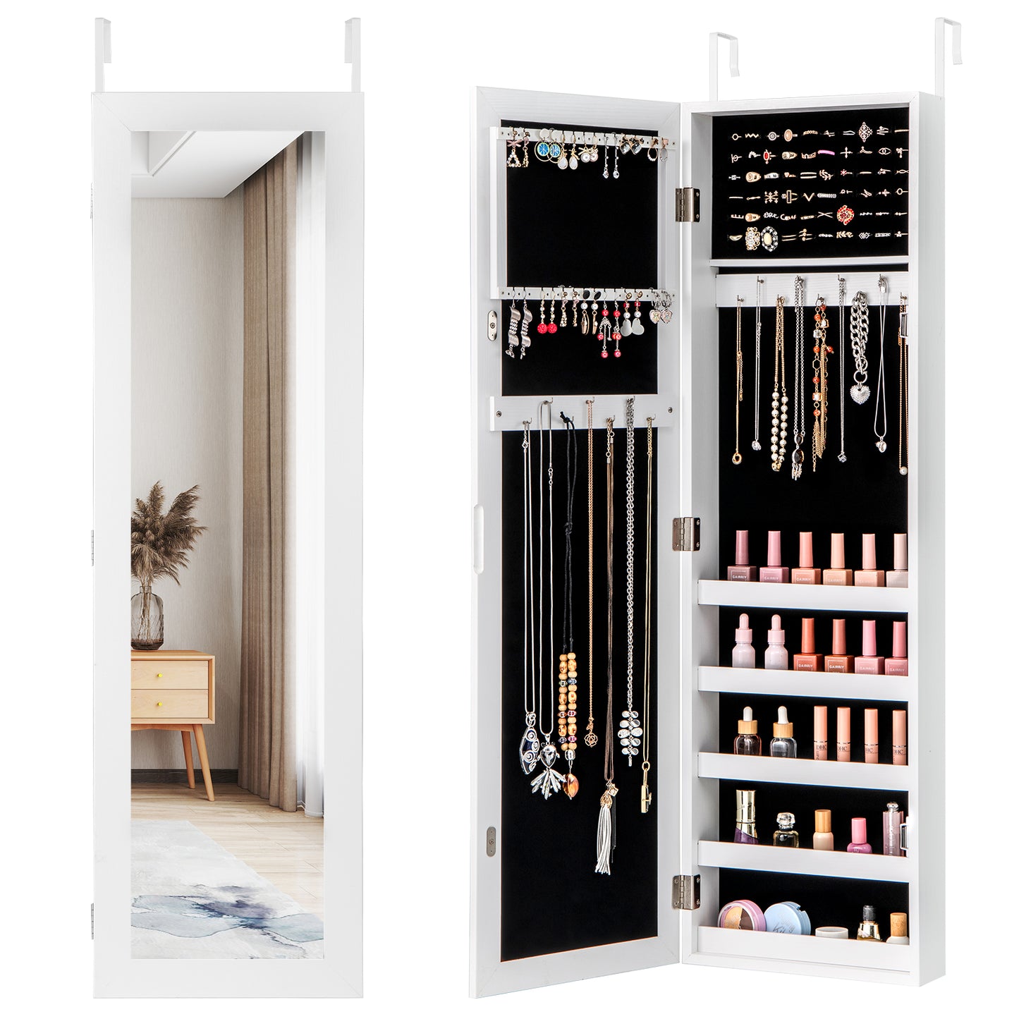 Wall Mounted Jewelry Armoire with Full-Length Mirror