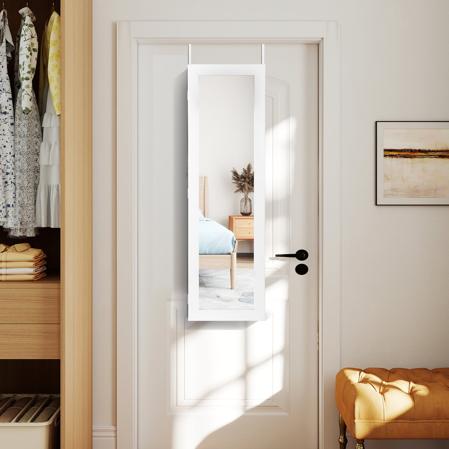 Wall Mounted Jewelry Armoire with Full-Length Mirror