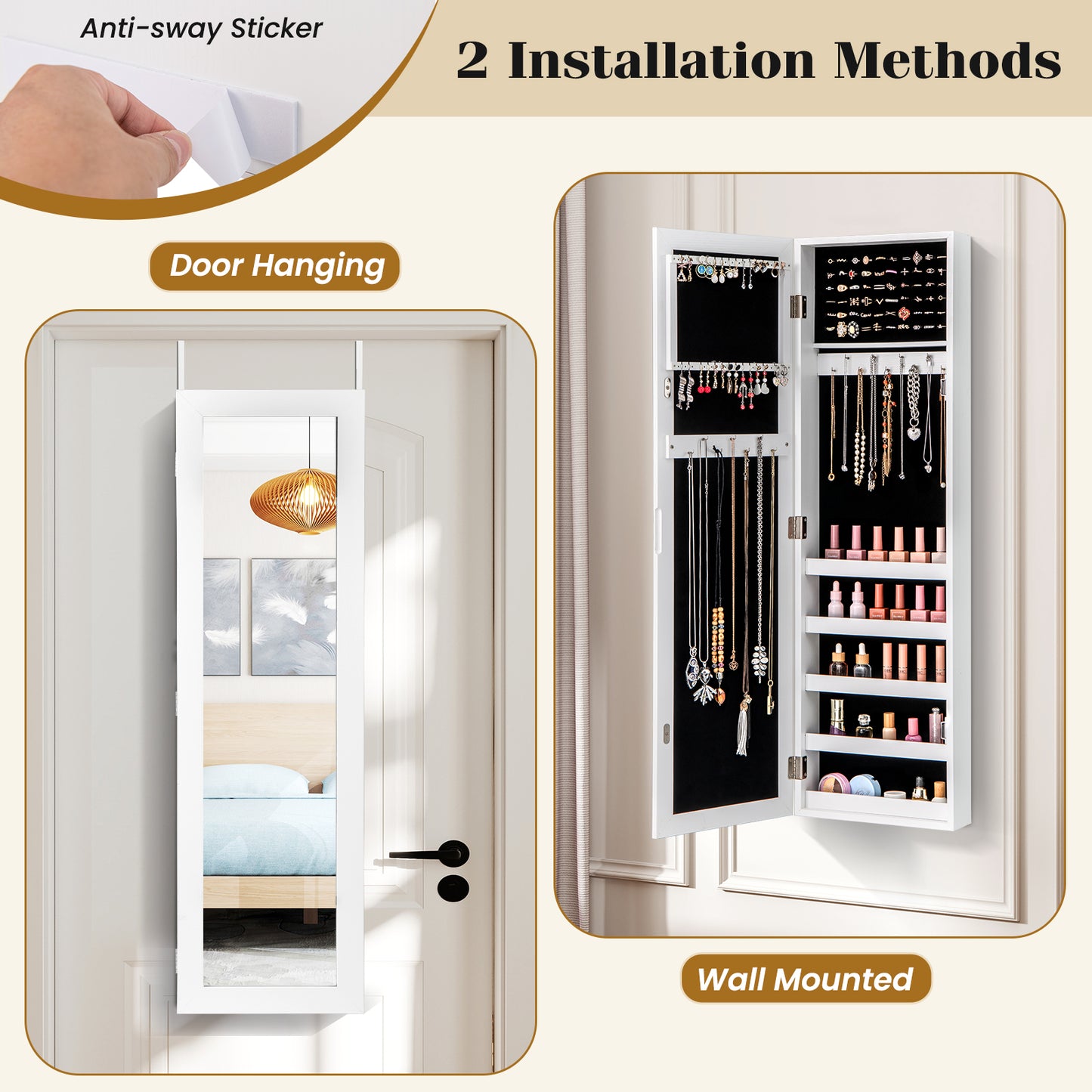 Wall Mounted Jewelry Armoire with Full-Length Mirror
