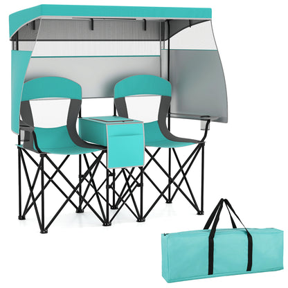 Double Beach Chair with Adjustable Canopy and Side Curtains