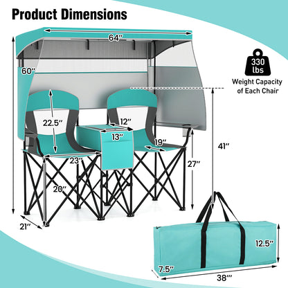 Double Beach Chair with Adjustable Canopy and Side Curtains